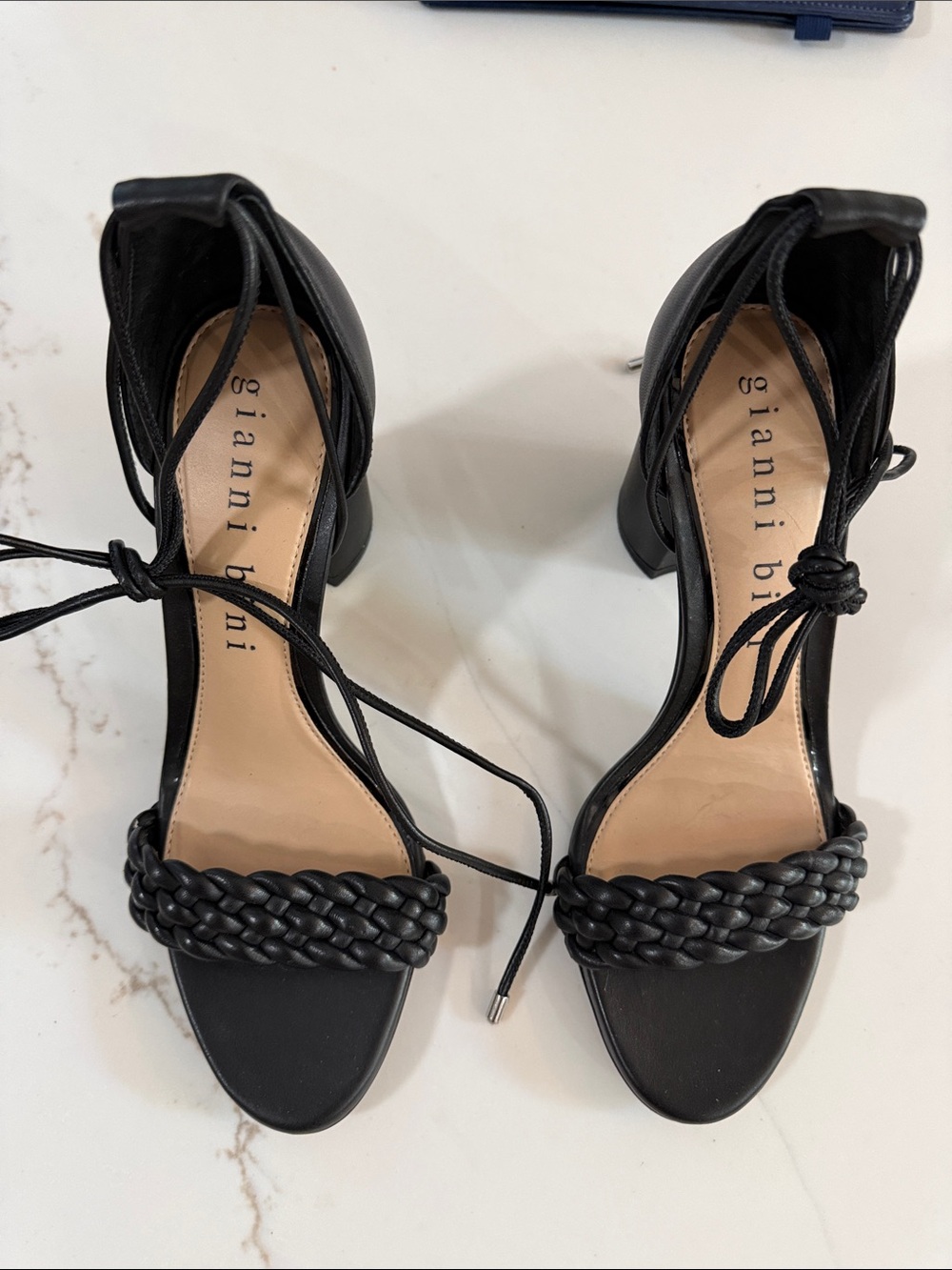 Gianni Bini Black Braided Lace-Up Block Heel Sandals
